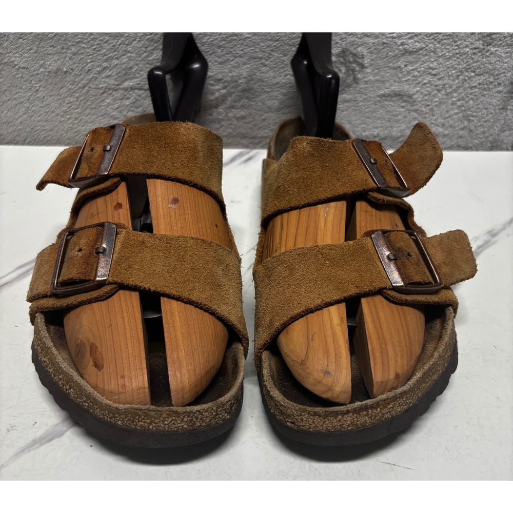 Birkenstock Arizona Sandals Mens 10 42 Brown Good Suede Two Strap Slide Germany - Picture 3 of 7